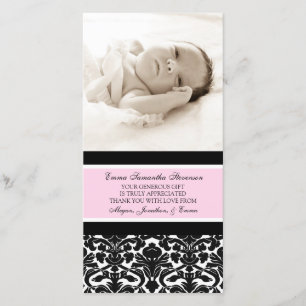 Roze zwart - Dank u Baby shower fotokaarten Bedankkaart