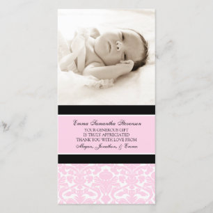 Roze zwart - Dank u Baby shower fotokaarten Bedankkaart