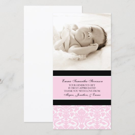 Roze zwart - Dank u Baby shower fotokaarten Bedankkaart (Voorkant / Achterkant)