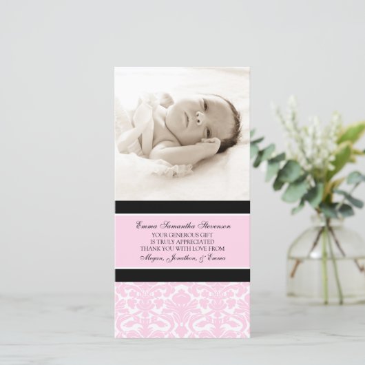 Roze zwart - Dank u Baby shower fotokaarten Bedankkaart (Staand voorkant)