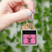 Roze zwart deco-Roos Sleutelhanger (Hand)