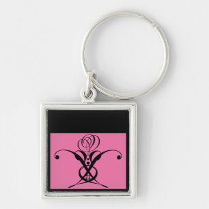 Roze zwart deco-Roos Sleutelhanger