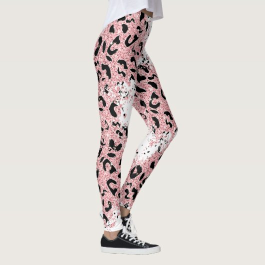Roze & Zwart Dierenprint op Wit Leggings (Rechts)