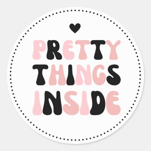 Roze zwart  dingen binnenin zwart ronde sticker (Voorkant)