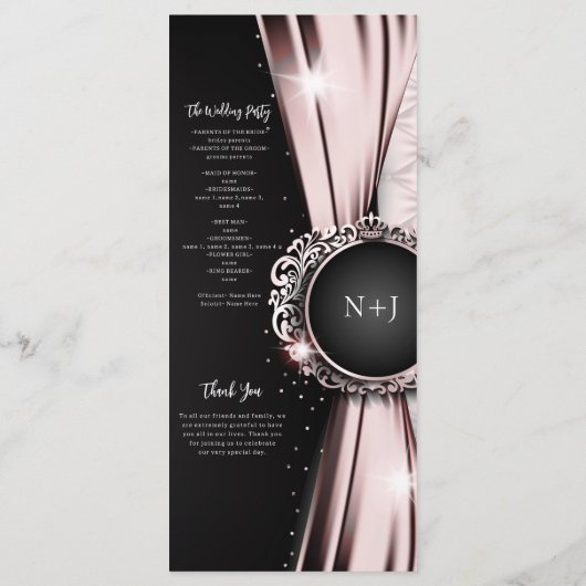 Roze & Zwart Elegant Luxe Bruiloft Programma Programmakaart (Achterkant)