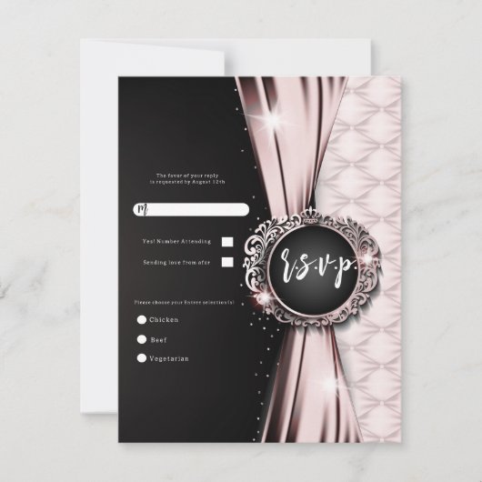 Roze & Zwart Elegant Luxe Bruiloft RSVP Kaart (Voorkant)