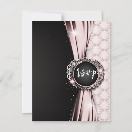 Roze & Zwart Elegant Luxe Bruiloft RSVP Kaart (Achterkant)