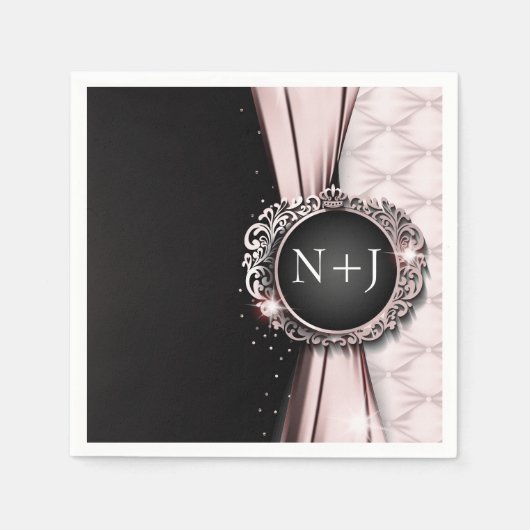 Roze & Zwart Elegant Luxe Bruiloft Servet (Voorkant)