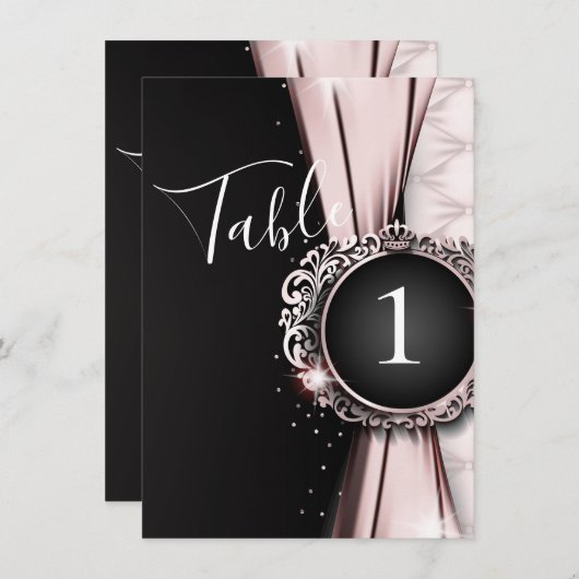 Roze & Zwart Elegant Luxe Bruiloft Tafel Nummer Kaart (Voorkant / Achterkant)