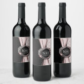 Roze & Zwart Elegant Luxe Bruiloft Wijn Etiket (Flessen)