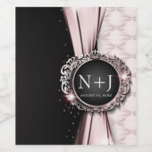 Roze & Zwart Elegant Luxe Bruiloft Wijn Etiket (Enkel label)