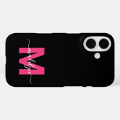 Roze Zwart Elegant Script Naam Monogram Case-Mate iPhone Case (Achterkant (horizontaal))
