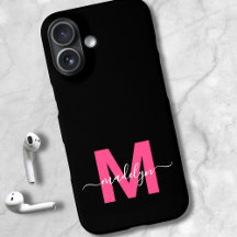 Roze Zwart Elegante Script Naam Monogram