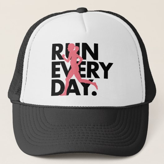 Roze/zwart "Elke dag uitvoeren" Trucker Pet (Voorkant)
