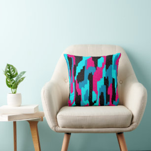 Roze, Zwart en Abstract blauw Kussen