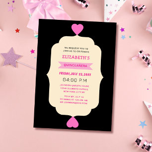 Roze zwart en crème kleurrijke Quinceañera Kaart