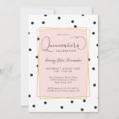 Roze Zwart en Goud Confetti Stippen Quinceanera Kaart (Voorkant)