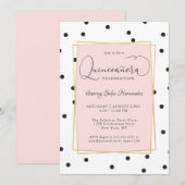 Roze Zwart en Goud Confetti Stippen Quinceanera Kaart (Voorkant / Achterkant)