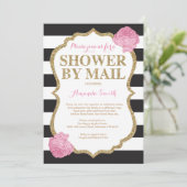 Roze Zwart en Goud Glitter Baby shower per post Kaart (Staand voorkant)