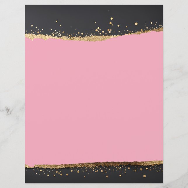Roze, Zwart en Goud Glitter Scrapbook Papier (Voorkant)