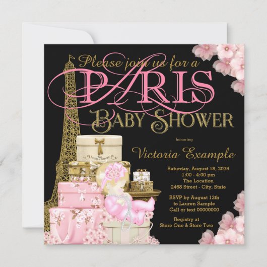 Roze zwart en goud Paris Blonde Girl Baby shower Kaart (Voorkant)
