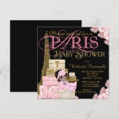 Roze Zwart en Goud Paris Etnisch Meisje Baby showe Kaart (Voorkant / Achterkant)