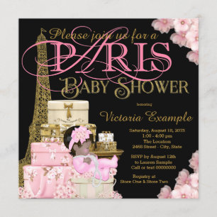 Roze Zwart en Goud Paris Etnisch Meisje Baby Showe Kaart