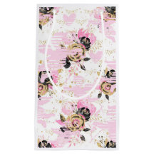 Roze, Zwart en Gouden Bloemengeschenkzak