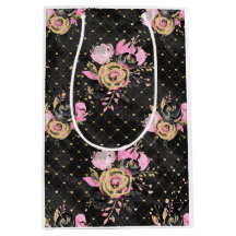Roze, Zwart en Gouden Bloemengeschenkzak