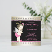 Roze Zwart en Gouden Engel Baby shower Kaart (Staand voorkant)
