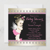 Roze Zwart en Gouden Engel Baby shower Kaart (Voorkant)