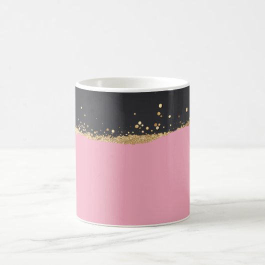 Roze, Zwart en Gouden Glitter Koffiemok (Center)