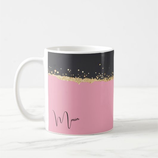 Roze, Zwart en Gouden Glitter Koffiemok (Links)