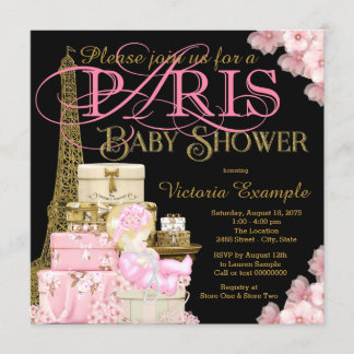 Roze Zwart en Gouden Paris Blond Meisje Baby Showe Kaart