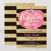 Roze Zwart en Gouden Pompoen Meisje Baby Shower Kaart (Voorkant / Achterkant)