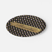 Roze, zwart en goudfolie Polka Dot & Stripe Papieren Bordje (Gekanteld)