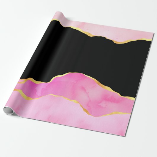 Roze, zwart en goudgeit cadeaupapier (Uitgerold)
