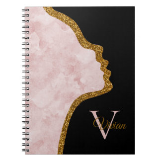 Roze zwart en goudglotmonogram notitieboek
