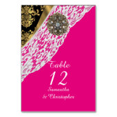 Roze, zwart en goudvocht, witte kant bruiloft kaart (Achterkant)