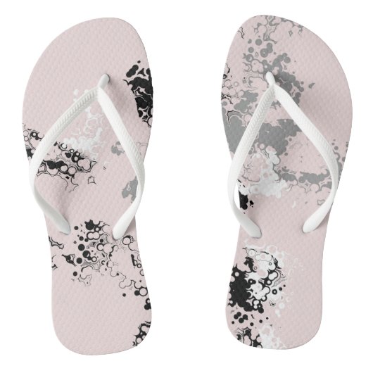 Roze, Zwart, en Grijs Abstract Marmer Teenslippers (Voetbed)