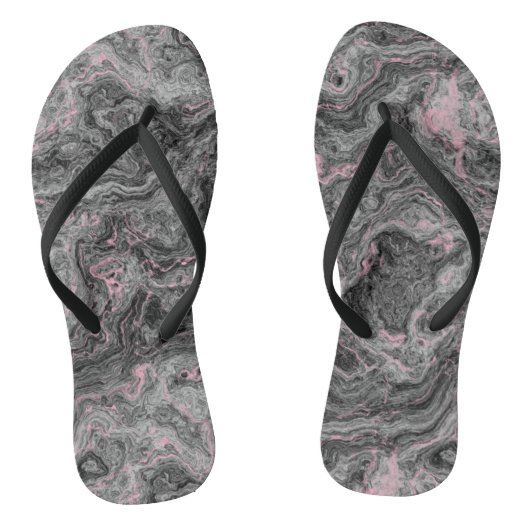 roze, zwart en grijs Marmeren Swirl Abstract Teenslippers (Voetbed)