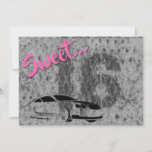 Roze, Zwart en Grunge met Car Sweet 16 Verjaardag Kaart (Voorkant)
