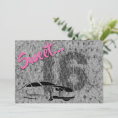 Roze, Zwart en Grunge met Car Sweet 16 Verjaardag Kaart (Staand voorkant)
