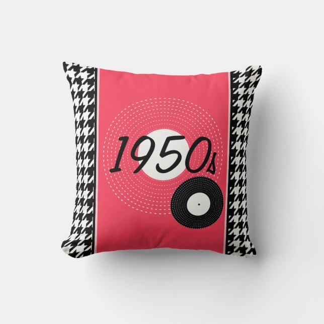 Roze, zwart en wit 1950s Aankondiging Kussen (Voorkant)