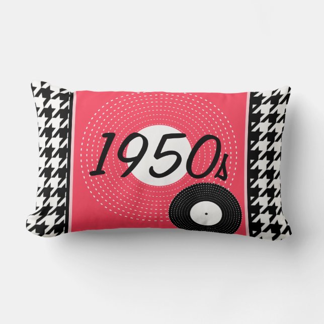 Roze, zwart en wit 1950s thema kussen (Voorkant)