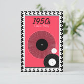Roze, zwart en wit 1950s thema RSVP kaartje (Staand voorkant)