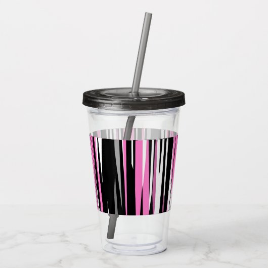 Roze zwart en wit Abstract Acryl Drinkbeker (Achterkant)