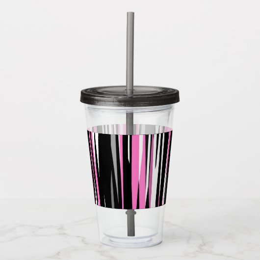 Roze zwart en wit Abstract Acryl Drinkbeker (Voorkant)
