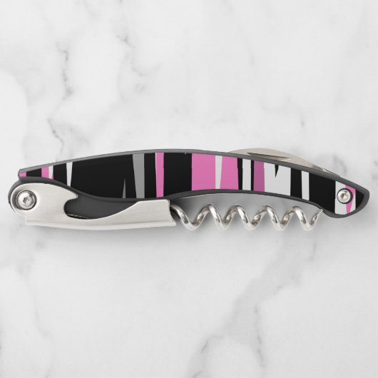 Roze zwart en wit Abstract Kurkentrekker (Voorkant)