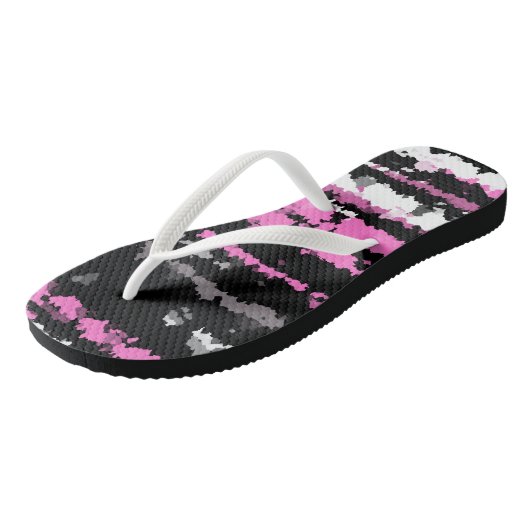 roze zwart en wit abstract teenslippers (Schuin)